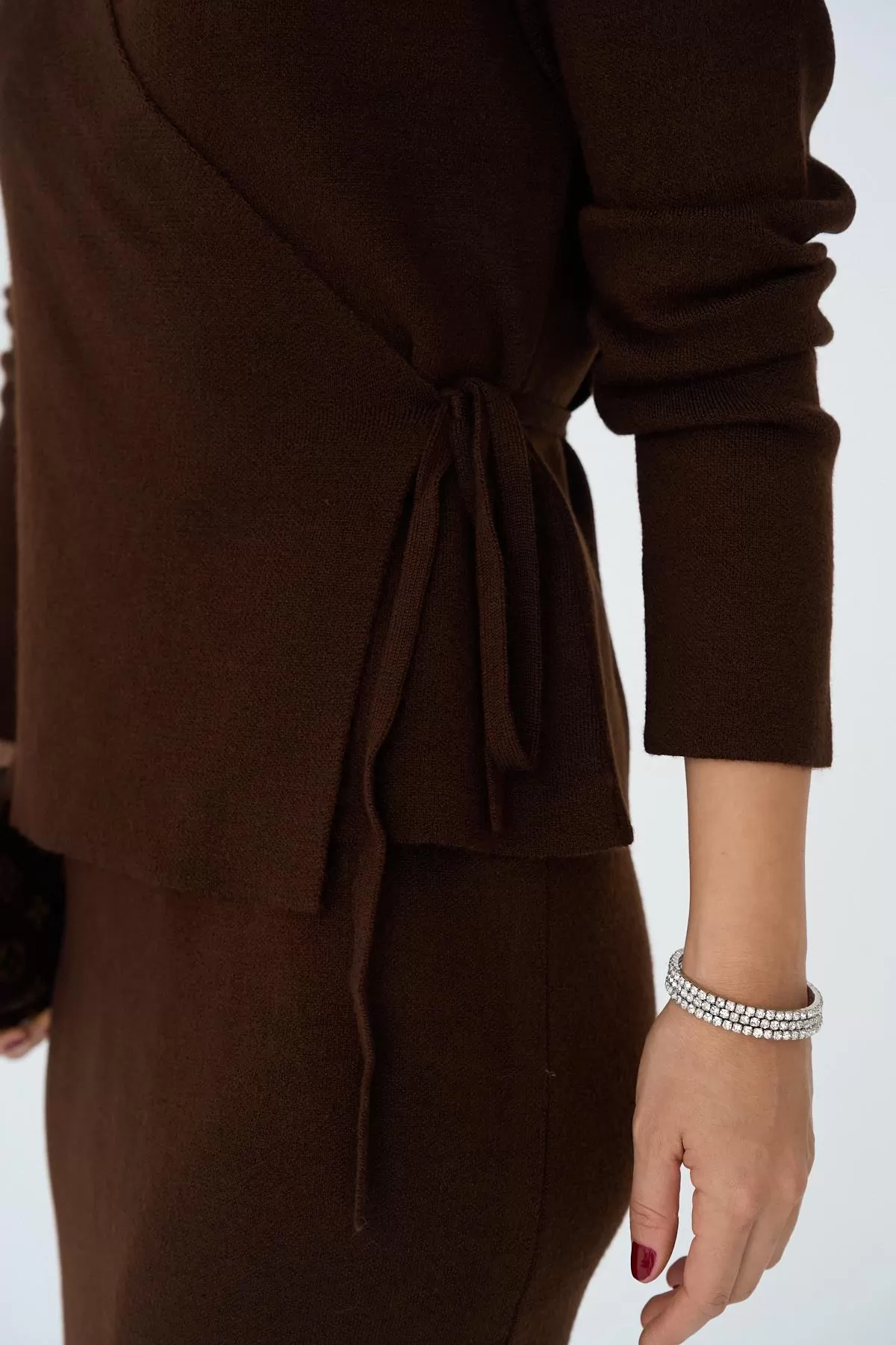 Acı Kahve Kruvaze Yandan Bağlamalı Etekli Takım