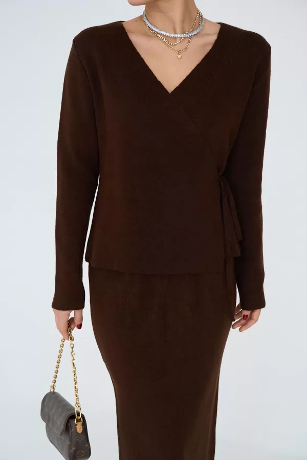 Acı Kahve Kruvaze Yandan Bağlamalı Etekli Takım