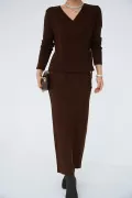 Acı Kahve Kruvaze Yandan Bağlamalı Etekli Takım