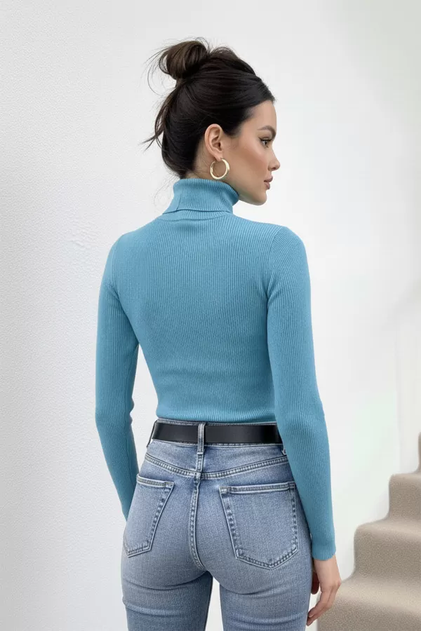 Açık Mavi Kaşkorse Balıkçı Yaka Bluz