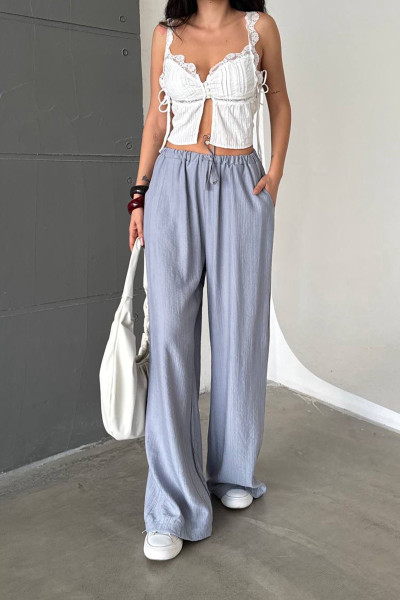 Açık Mavi Keten Kadın Pantolon