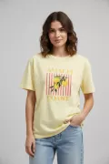 Açık Sarı Pamuklu Baskılı Kadın Tişört