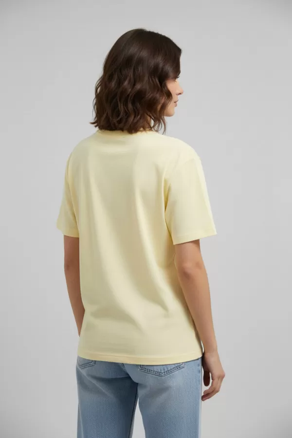 Açık Sarı Pamuklu Baskılı Kadın Tişört