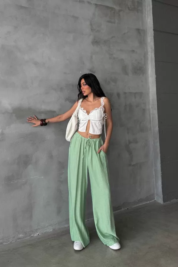 Açık Yeşil Keten Kadın Pantolon
