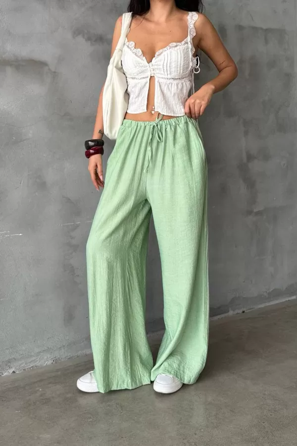 Açık Yeşil Keten Kadın Pantolon