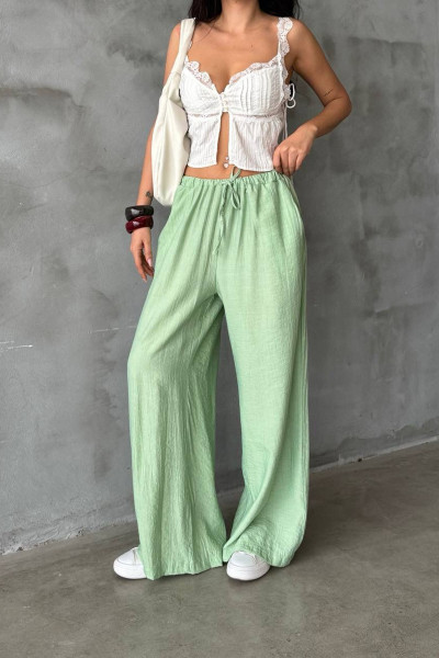 Açık Yeşil Keten Kadın Pantolon