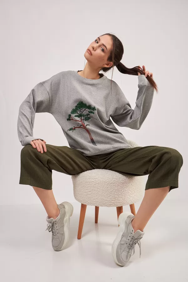 Ağaç Nakışlı Grimelanj Kadın Sweatshirt