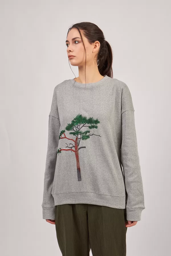 Ağaç Nakışlı Grimelanj Kadın Sweatshirt