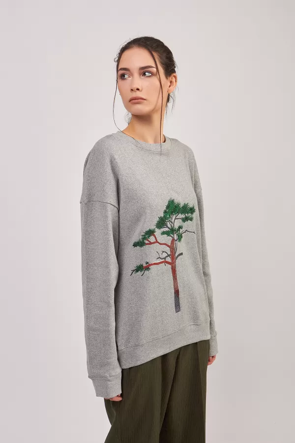 Ağaç Nakışlı Grimelanj Kadın Sweatshirt