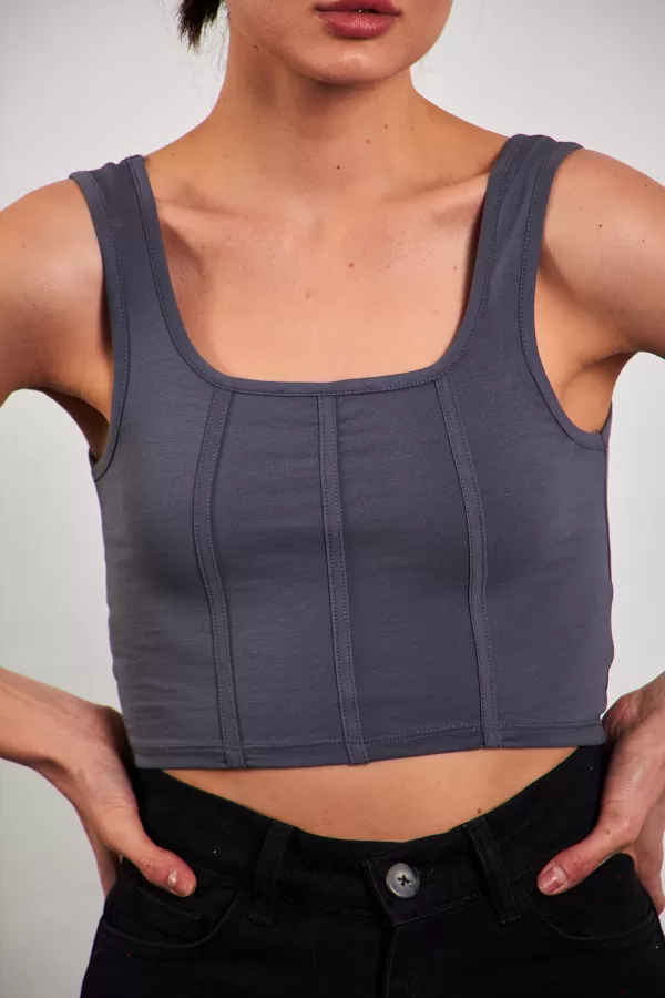 Antrasit Crop Top Kadın Atlet