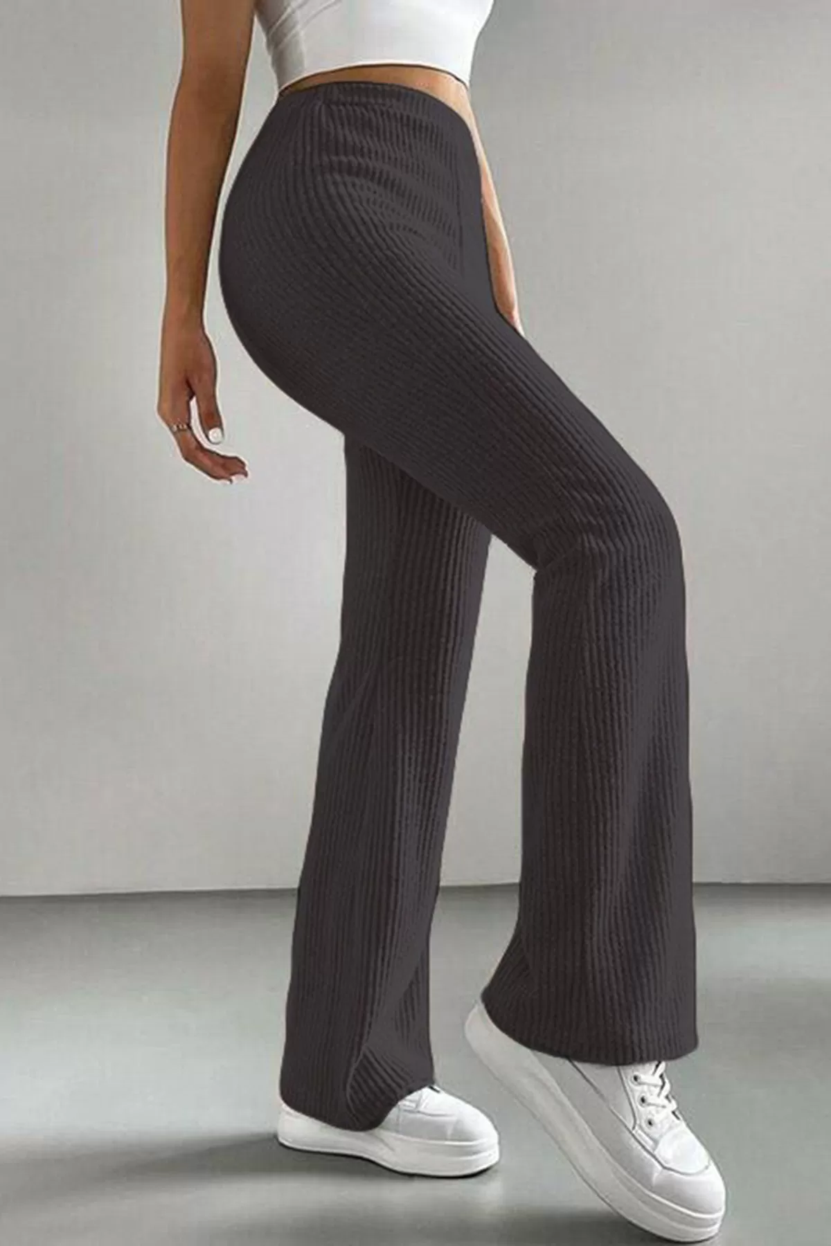 Antrasit Geniş Paça Kadın Pantolon