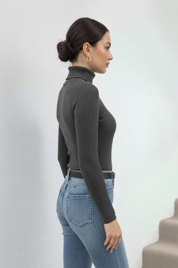 Antrasit Kaşkorse Balıkçı Yaka Bluz