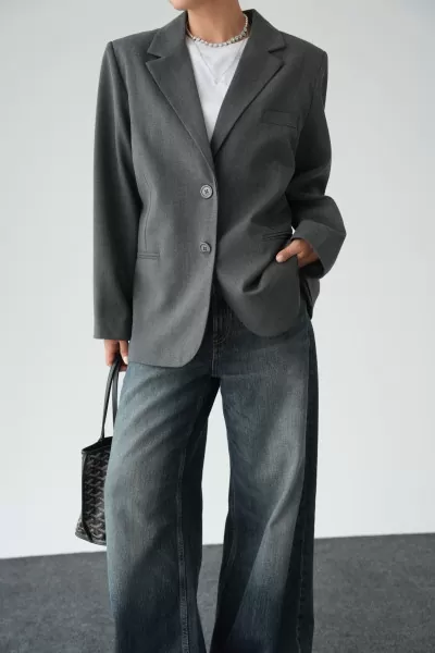 Mürdüm Maskülen Oversize Kadın Blazer Ceket