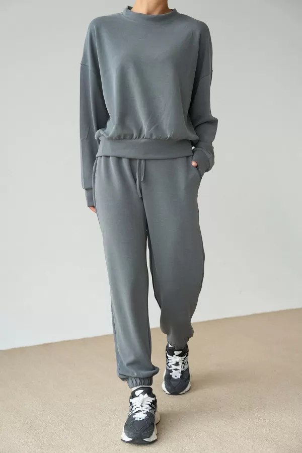 Antrasit Modal Kumaş Kadın İkili Takım