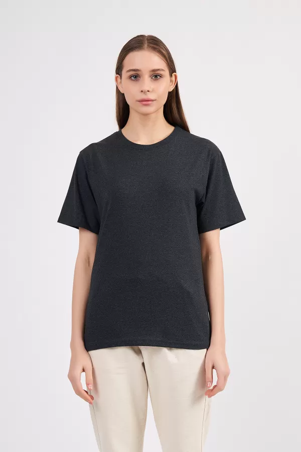 Antrasit Pamuklu Basic Kadın T-Shirt