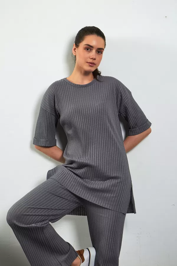 Antrasit Pamuklu Pantolon Tunik İkili Takım