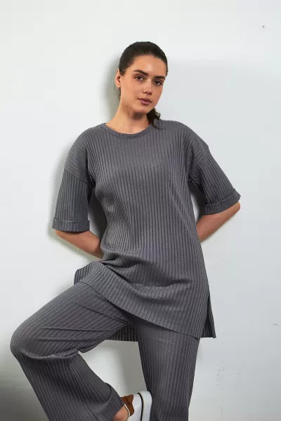 Antrasit Pamuklu Pantolon Tunik İkili Takım