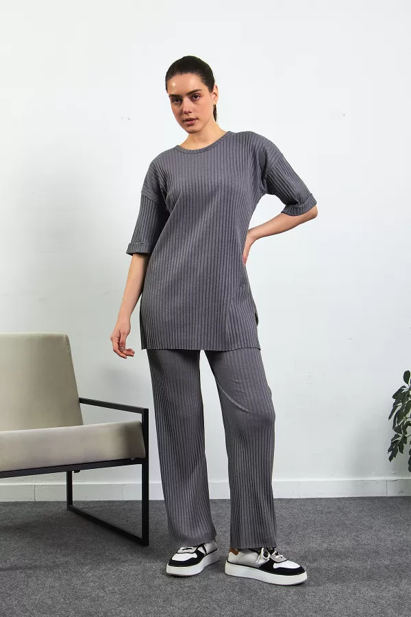 Antrasit Pamuklu Pantolon Tunik İkili Takım