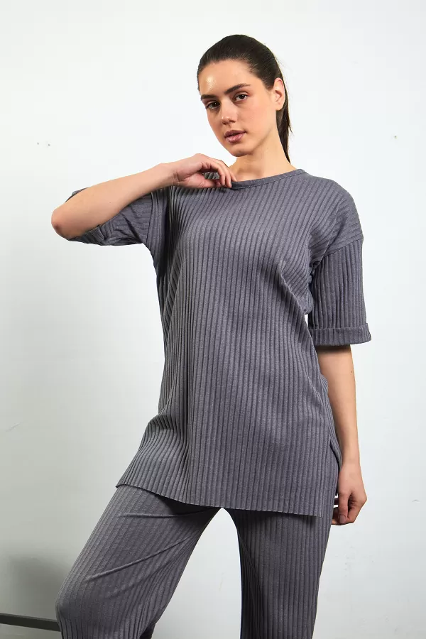 Antrasit Pamuklu Pantolon Tunik İkili Takım