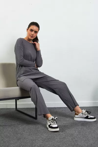 Antrasit Pamuklu Pantolon Tunik İkili Takım