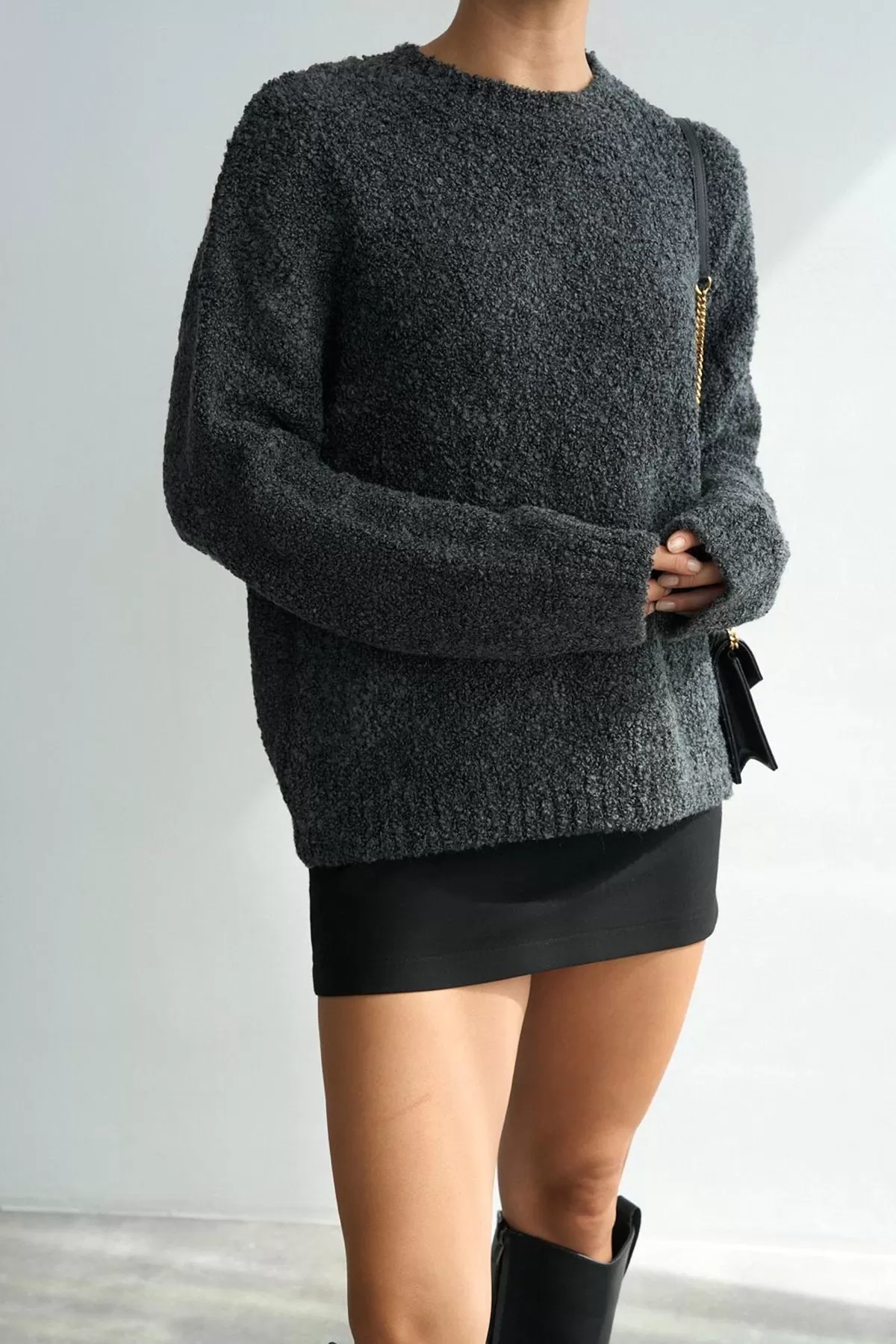 Antrasit Soft Triko Kadın Kazak