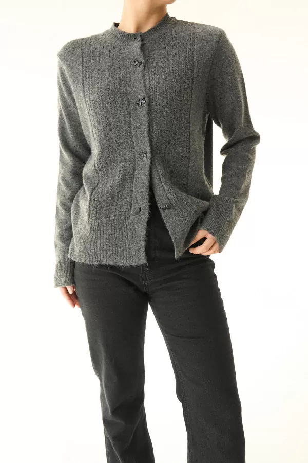 Antrasit Yünlü Triko Kadın Hırka