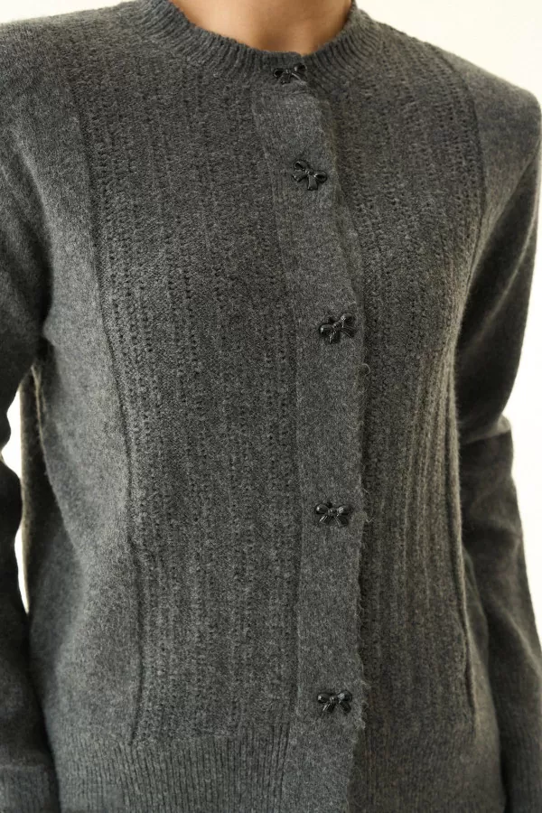 Antrasit Yünlü Triko Kadın Hırka