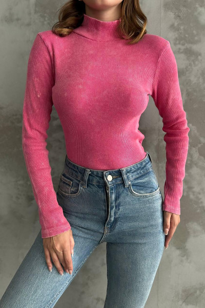 Asit Yıkamalı Pembe Balıkçı Yaka Bluz