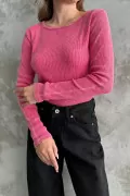 Asit Yıkamalı Pembe Bisiklet Yaka Bluz