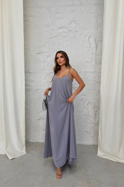 Askılı Gri Uzun Elbise