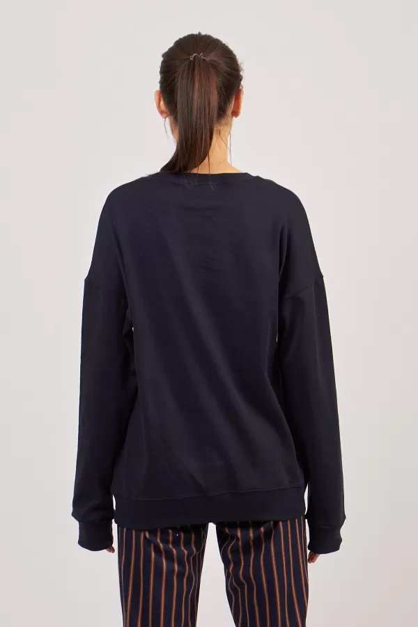 Ayı Nakışlı Koyu Lacivert Kadın Sweatshirt