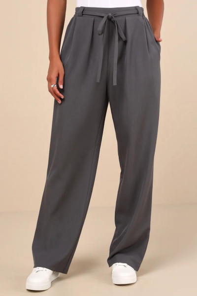 Bağcıklı Gri Kadın Palazzo Pantolon