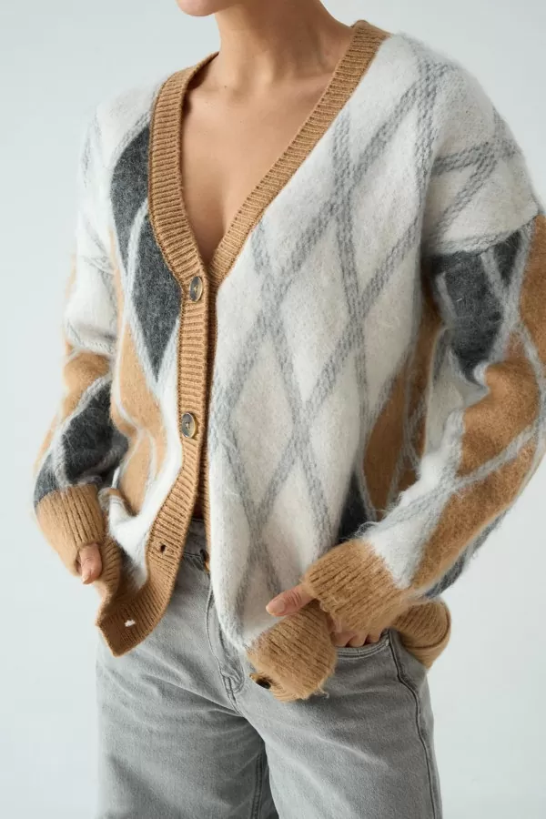 Baklava Desenli Renkli Triko Kadın Hırka