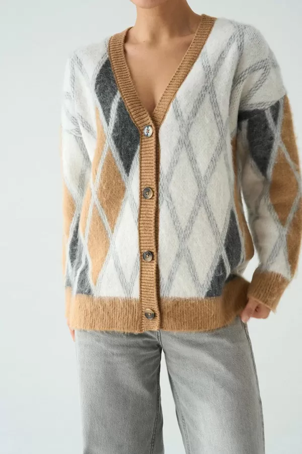 Baklava Desenli Renkli Triko Kadın Hırka