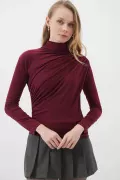 Balıkçı Yaka Drape Detaylı Bordo Sandy Bluz