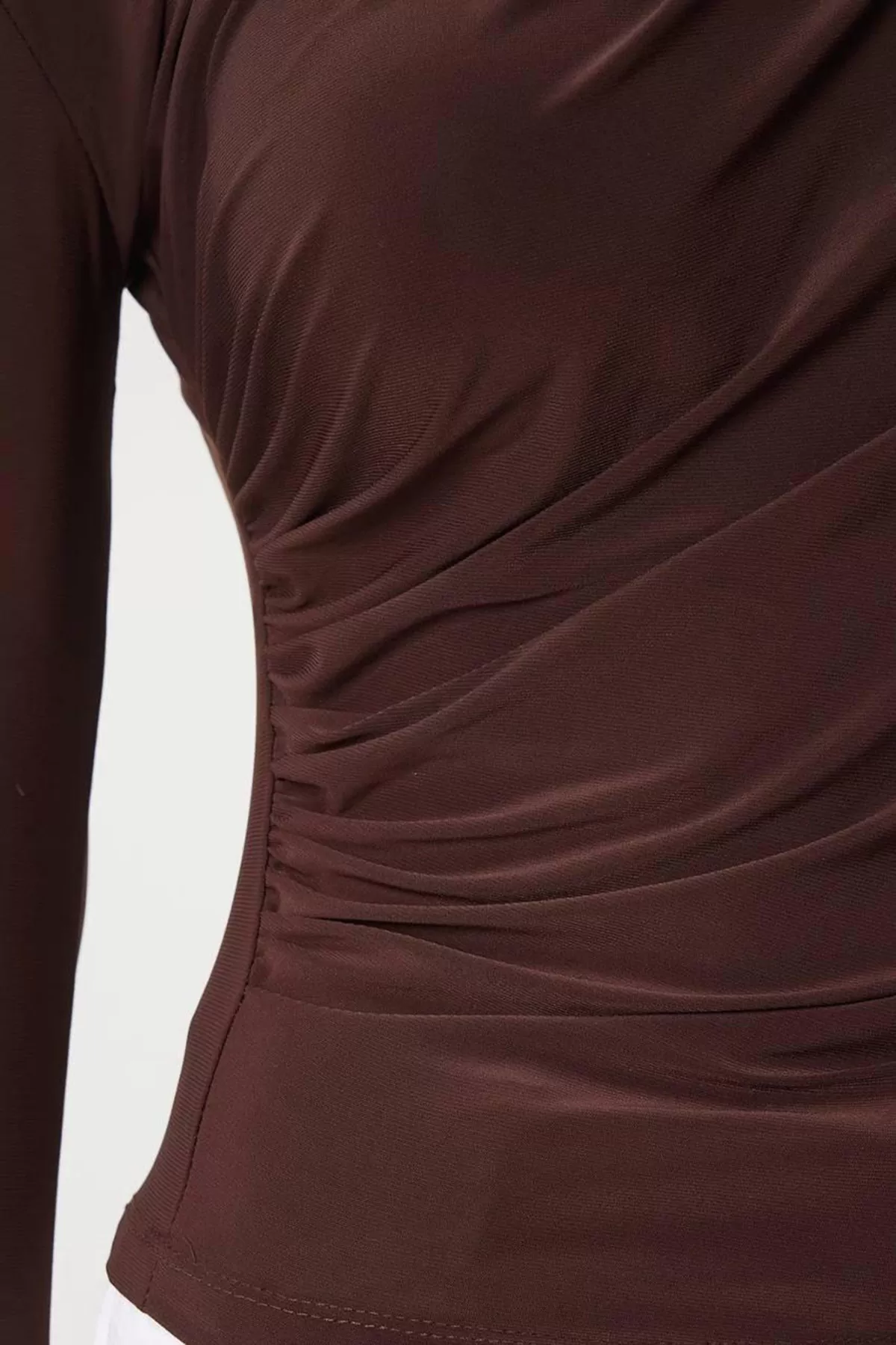 Balıkçı Yaka Drape Detaylı Kahverengi Sandy Bluz