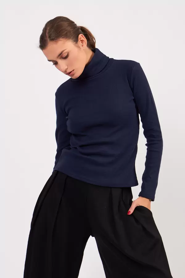 Balıkçı Yaka Lacivert Kadın Body