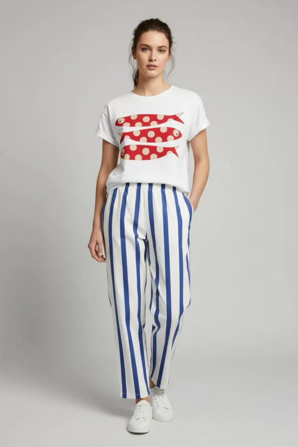 Baskılı Çizgili Pamuklu Kadın Alt Üst Takım