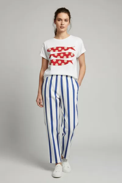 Baskılı Çizgili Pamuklu Kadın Alt Üst Takım