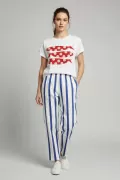 Baskılı Çizgili Pamuklu Kadın Alt Üst Takım