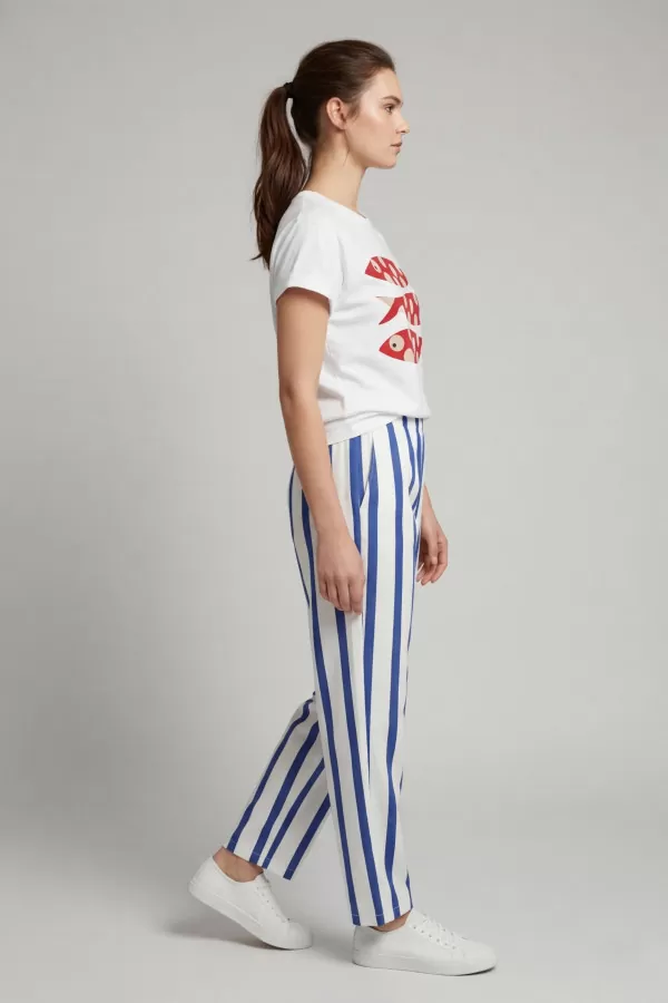 Baskılı Çizgili Pamuklu Kadın Alt Üst Takım