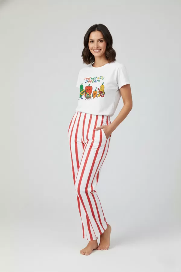 Baskılı Çizgili Pamuklu Kadın Alt Üst Takım