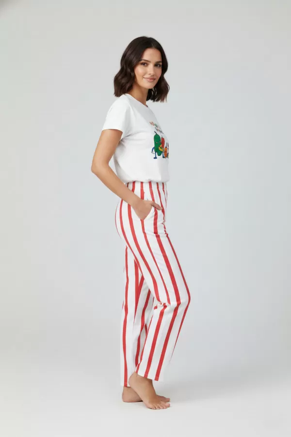 Baskılı Çizgili Pamuklu Kadın Alt Üst Takım