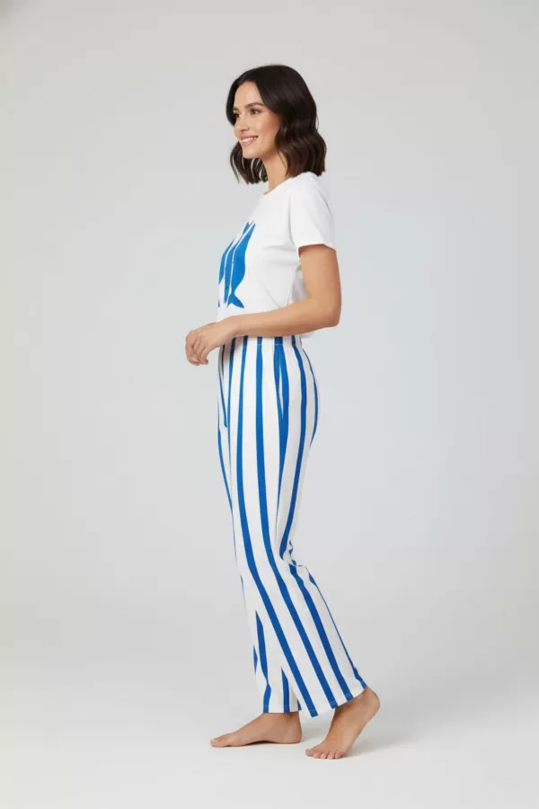 Baskılı Çizgili Pamuklu Kadın Alt Üst Takım