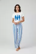 Baskılı Çizgili Pamuklu Kadın Alt Üst Takım