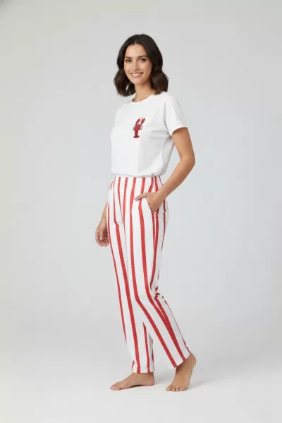 Baskılı Çizgili Pamuklu Kadın Alt Üst Takım