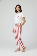 Baskılı Çizgili Pamuklu Kadın Alt Üst Takım