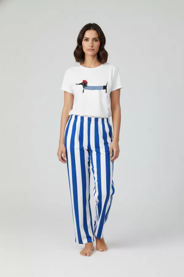 Baskılı Çizgili Pamuklu Kadın Alt Üst Takım