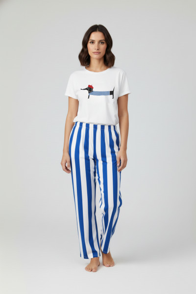 Baskılı Çizgili Pamuklu Kadın Alt Üst Takım