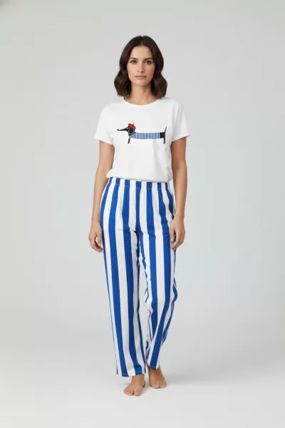 Baskılı Çizgili Pamuklu Kadın Alt Üst Takım